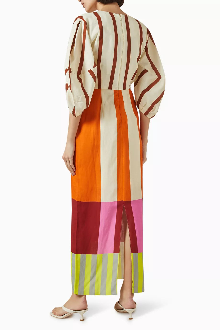 Bold Multi-Stripe Tie Front Midi Dress