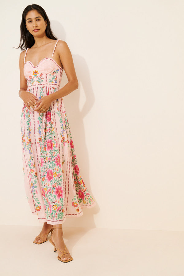 Romantic Floral Sweetheart Midi Dress
