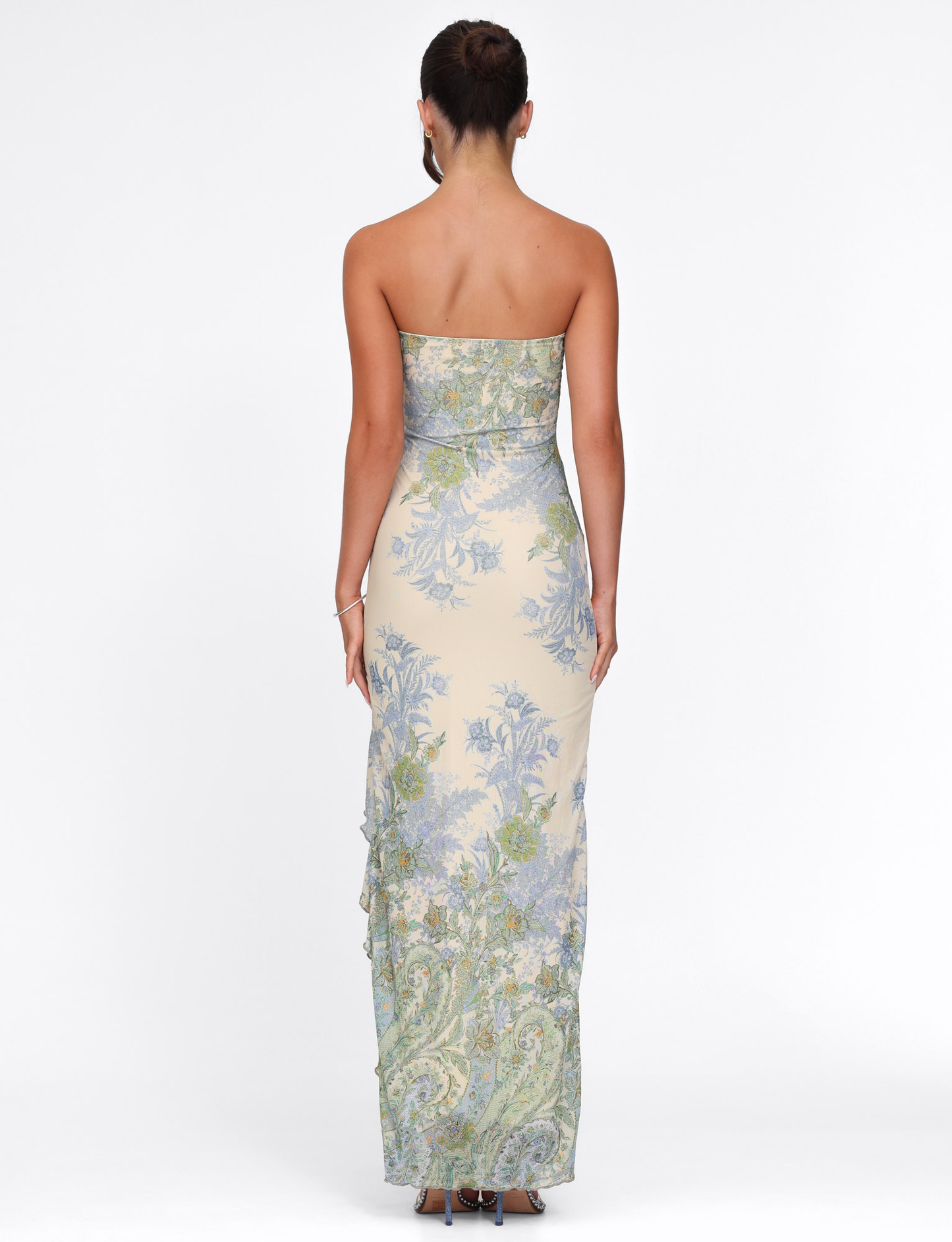 Avelynia Floral Strapless Maxi Dress – Elegant Split Hem Summer Gown