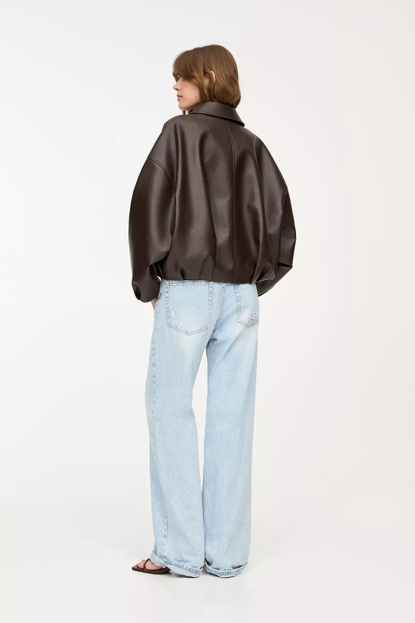 Indigo Leather Bomber Jacket
