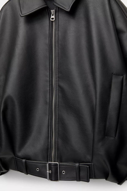 Indigo Leather Bomber Jacket