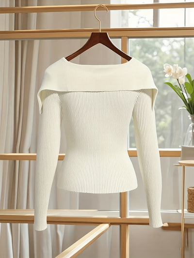 Elegante witte trui-jack voor dames - Chic V-hals, lange mouw, knoopontwerp met geribbelde details, stretchstof, perfect voor casual of formele gelegenheden