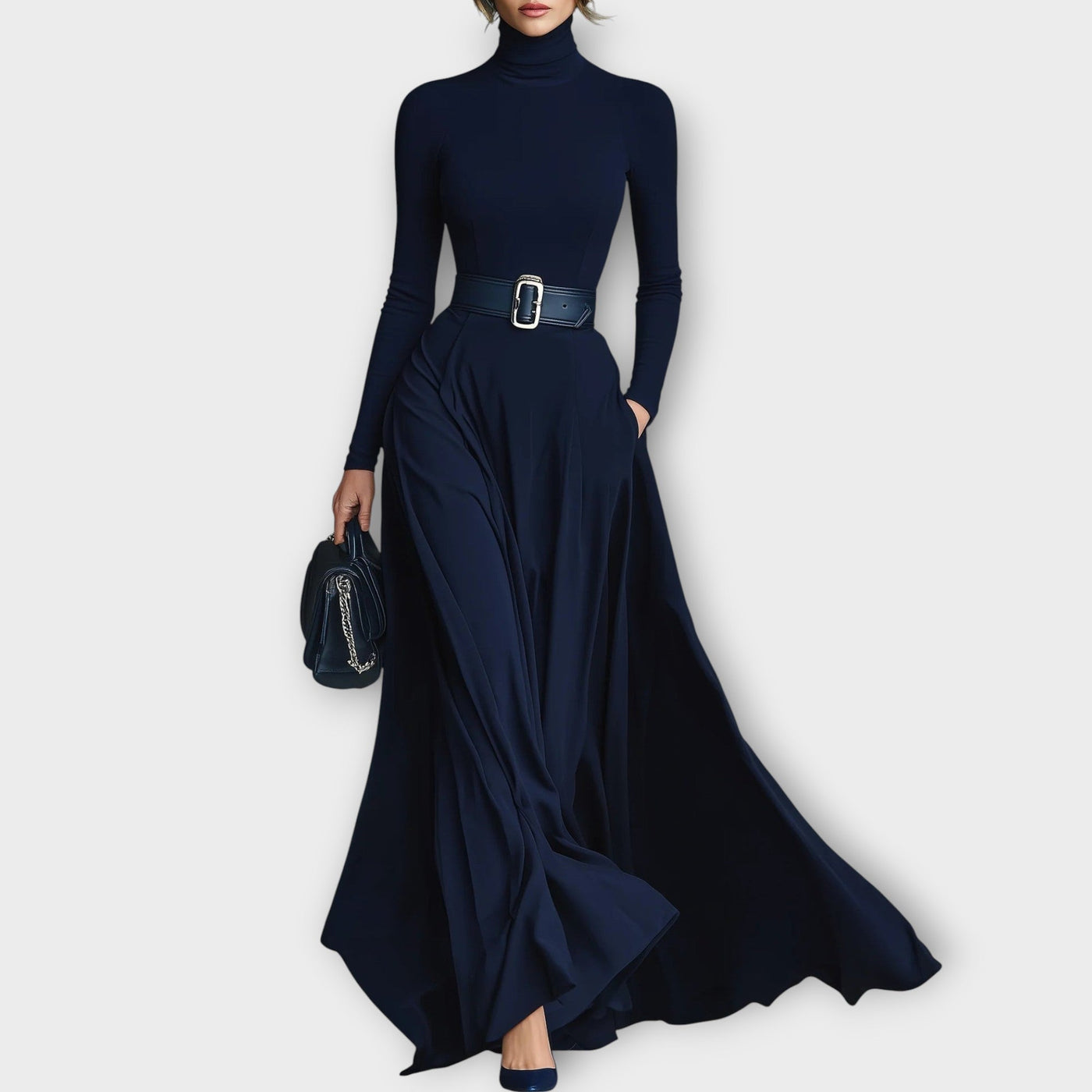 Celina | Belted High-Neck Dress