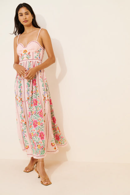 Romantic Floral Sweetheart Midi Dress