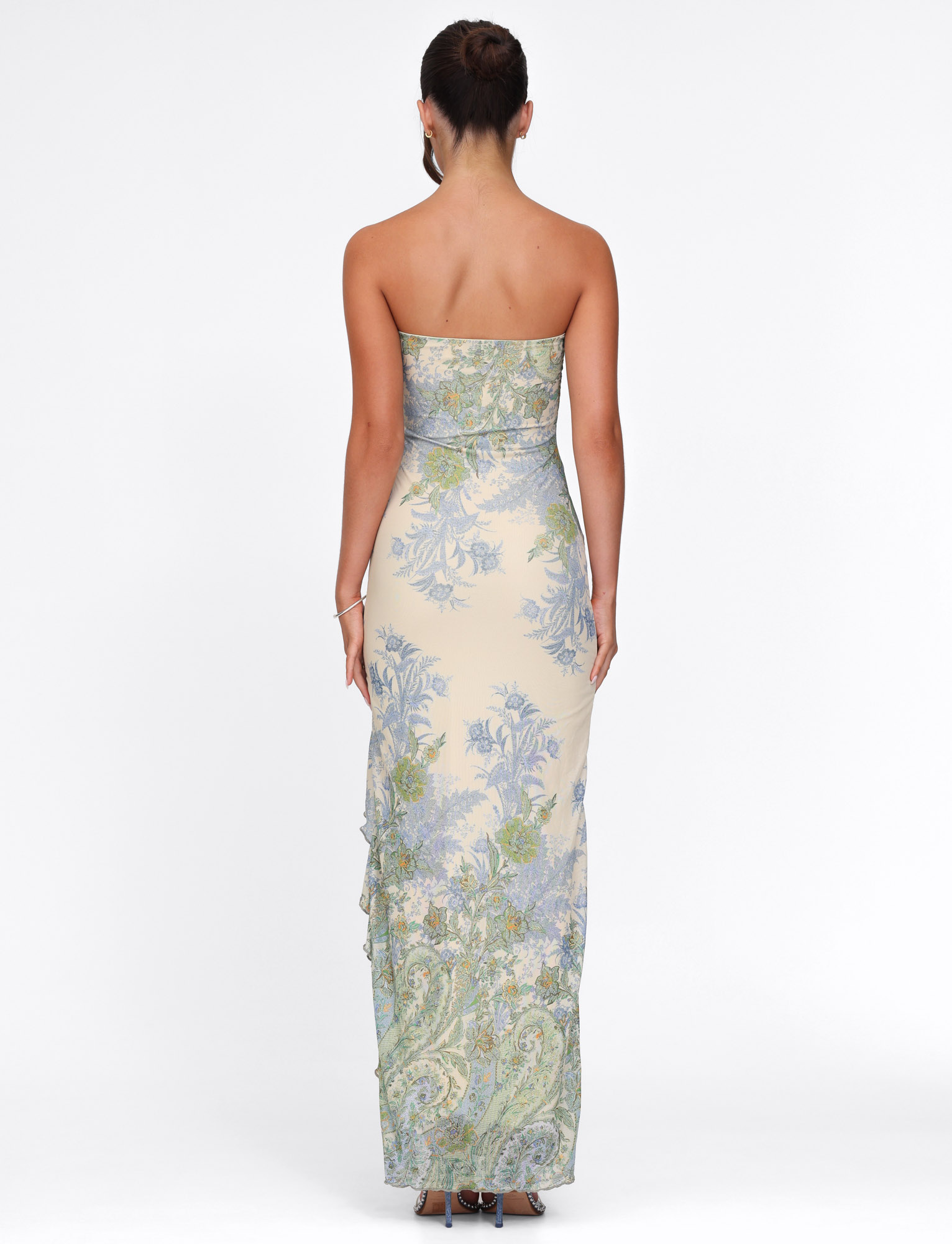 Avelynia Floral Strapless Maxi Dress – Elegant Split Hem Summer Gown