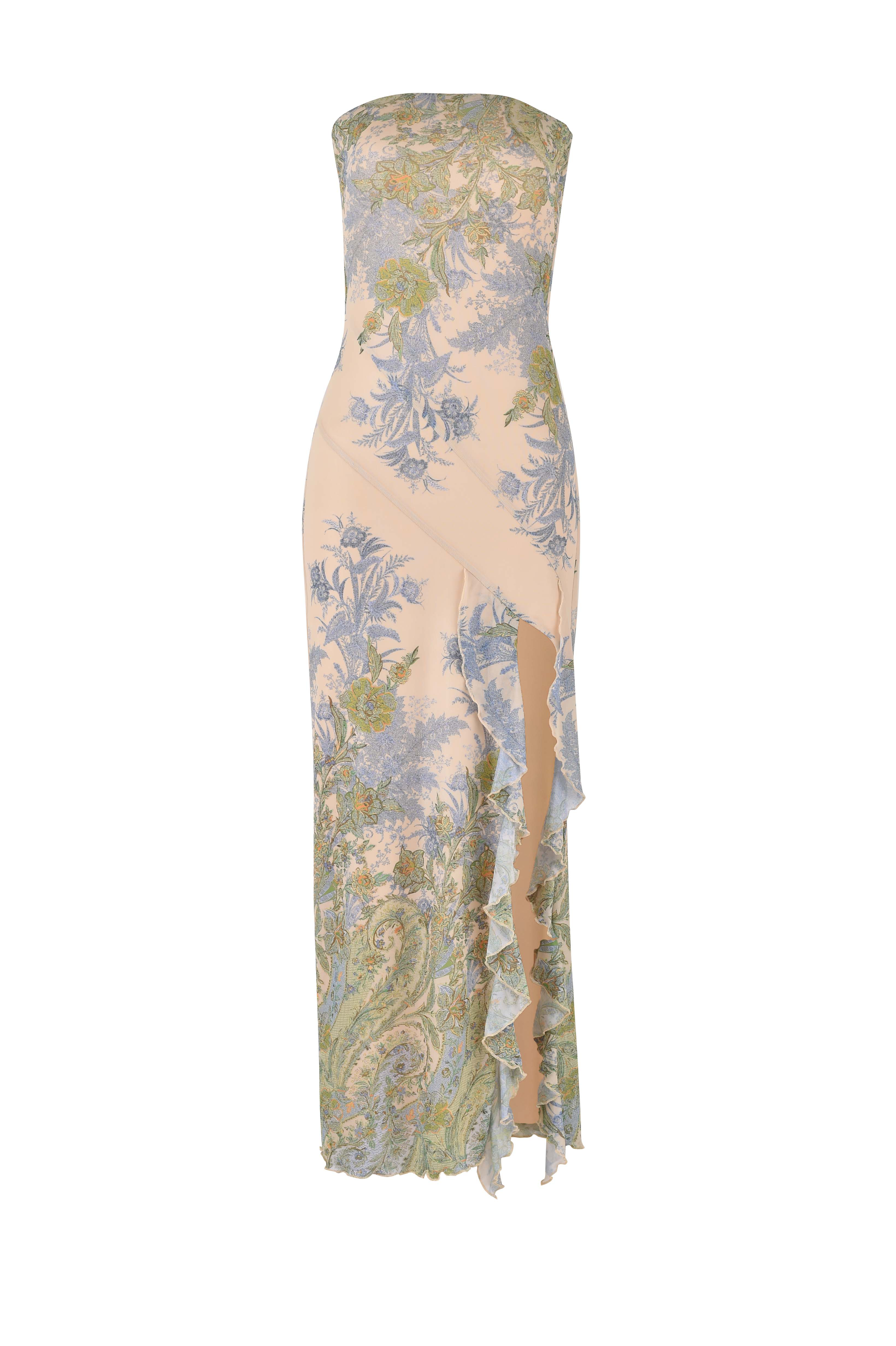 Avelynia Floral Strapless Maxi Dress – Elegant Split Hem Summer Gown